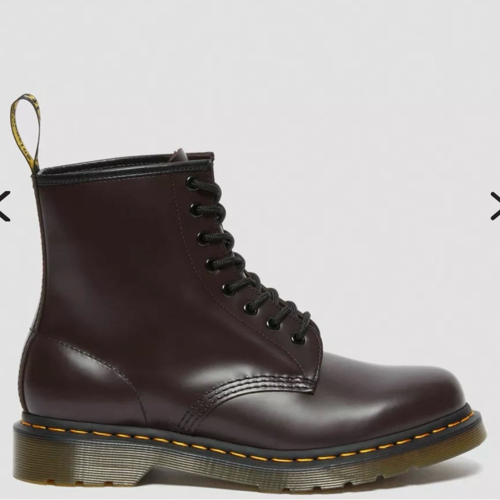 Dr. Martens Red Lace Up Boots with Iconic Yellow Stitching